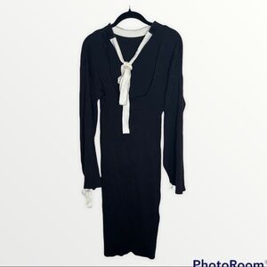 NEW & OTHER STORIES Square Back Tie Black Ribbed Midi Sweater Dress,  Size Small